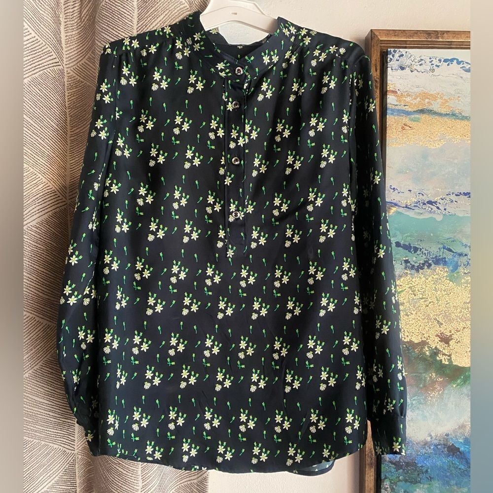 APC Button Floral Long Sleeve 100% Silk Shirt Size 34 US XS